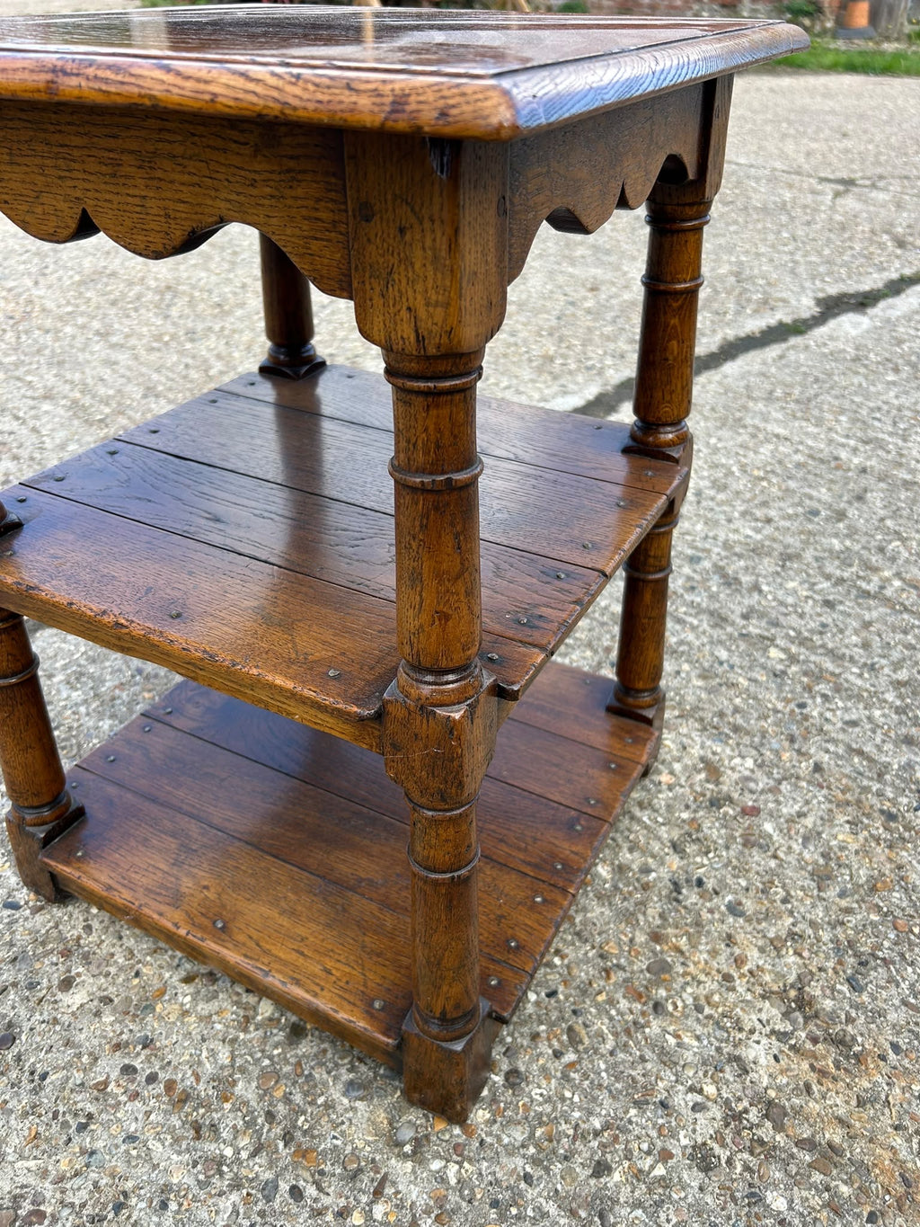 Vintage Oak Tiered Lamp / Side Table