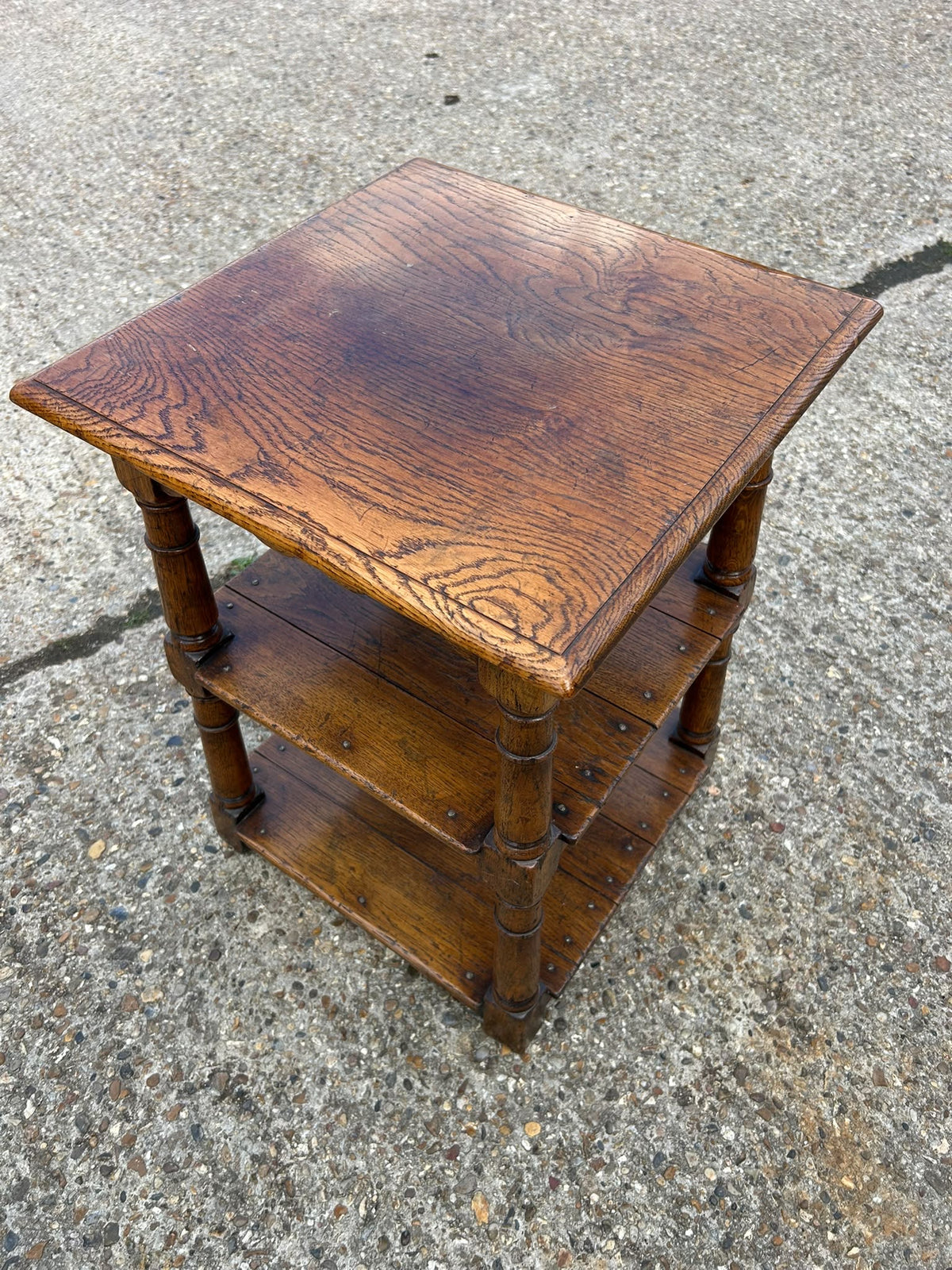 Vintage Oak Tiered Lamp / Side Table