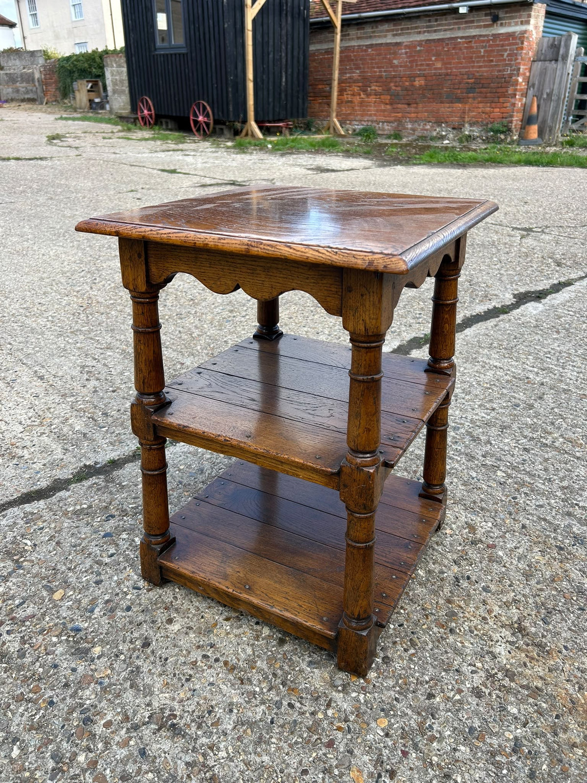 Vintage Oak Tiered Lamp / Side Table
