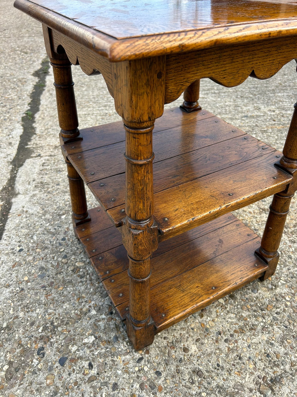 Vintage Oak Tiered Lamp / Side Table